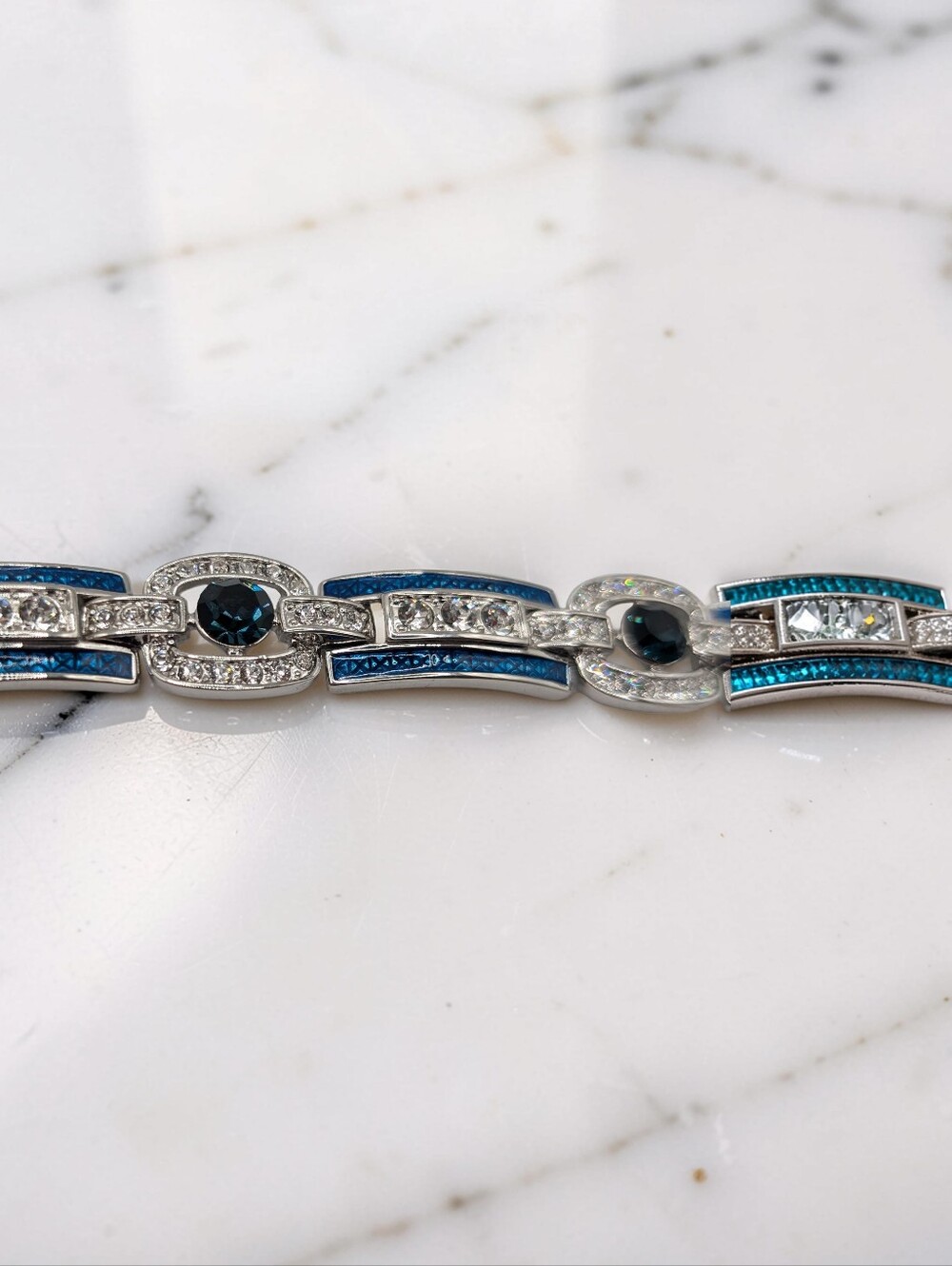 Clarion Pell Princess Grace of Monaco Link Bracelet Bright Blue Art Deco